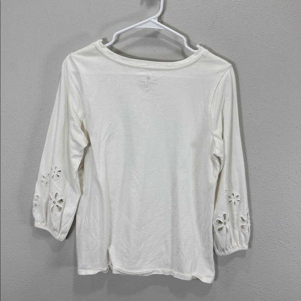 Laurie Felt Ivory Long Sleeve Top with Floral Cutout Sleeves - Picture 6 of 8